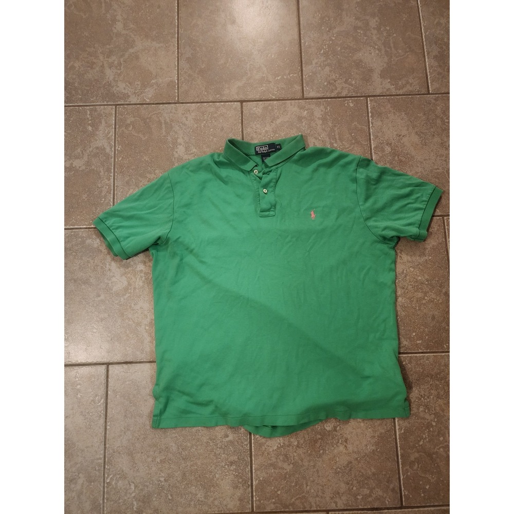 Polo Ralph Lauren Mens XL Green Short Sleeve Pique Polo Shirt Pink Pony Logo